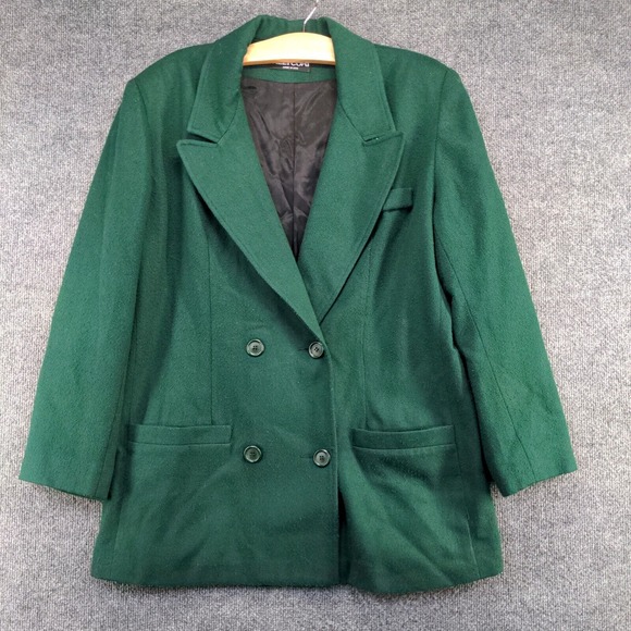 Billycoat Women's Blazer Jacket Green Actual 44x30.5 Wool Blend Double Breasted - Picture 5 of 12